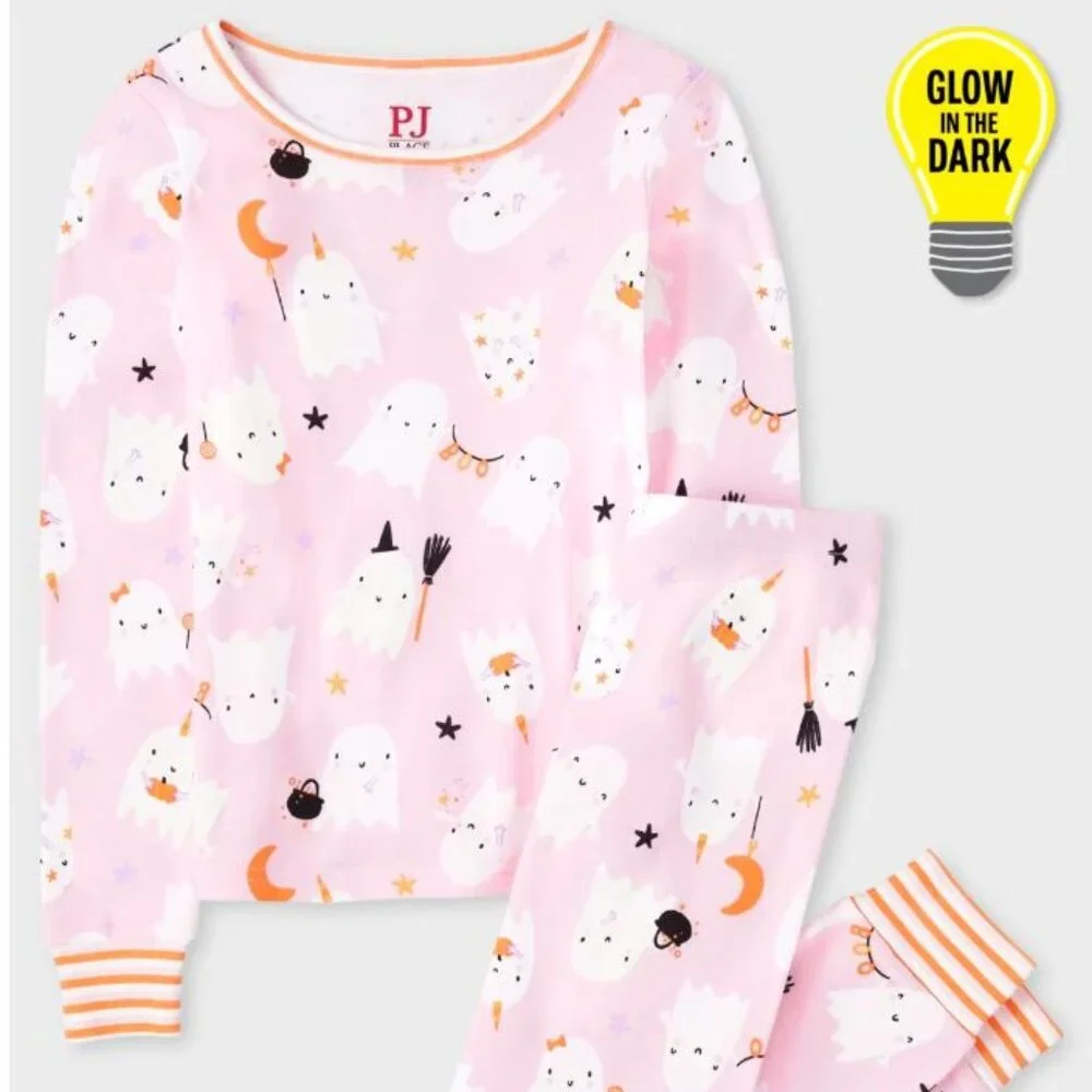 NWT The Children’s Place HalloweenGirls Glow Fa-Boo-Lous 100% Cotton Pajamas Set